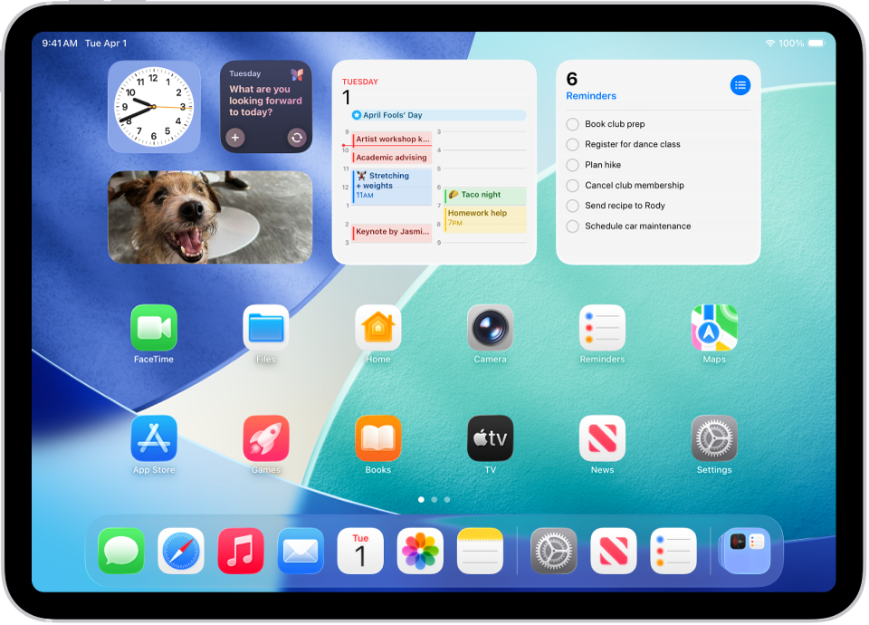 A screenshot showing an example of an iPad Home Screen.