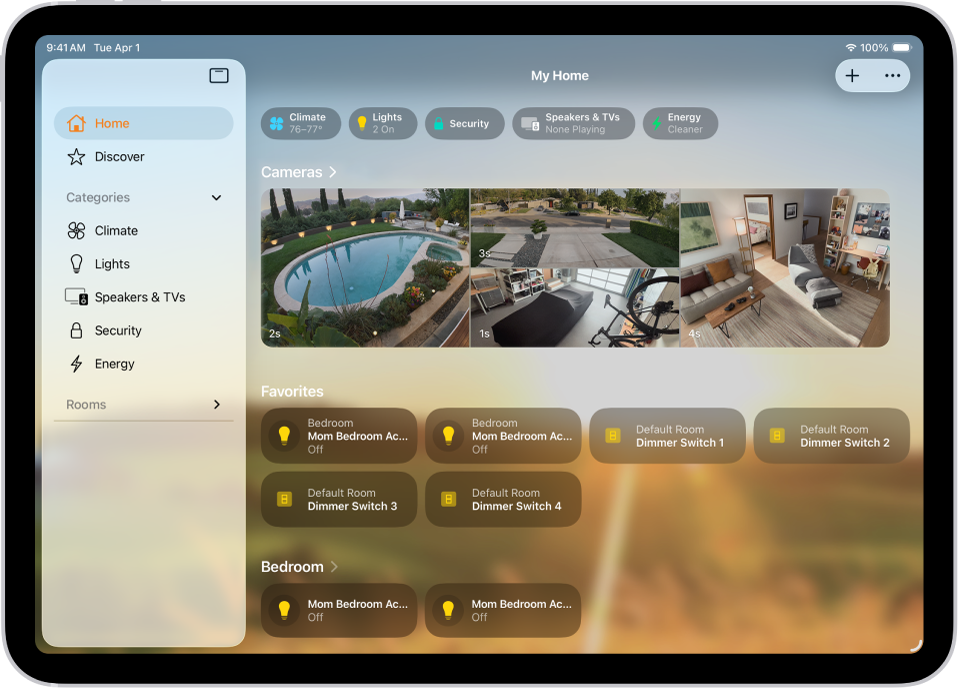 Graphic Plan: A screenshot of the Home app showing different devices that can be controlled.