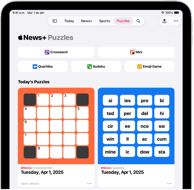 El canal Puzzles en la app News.