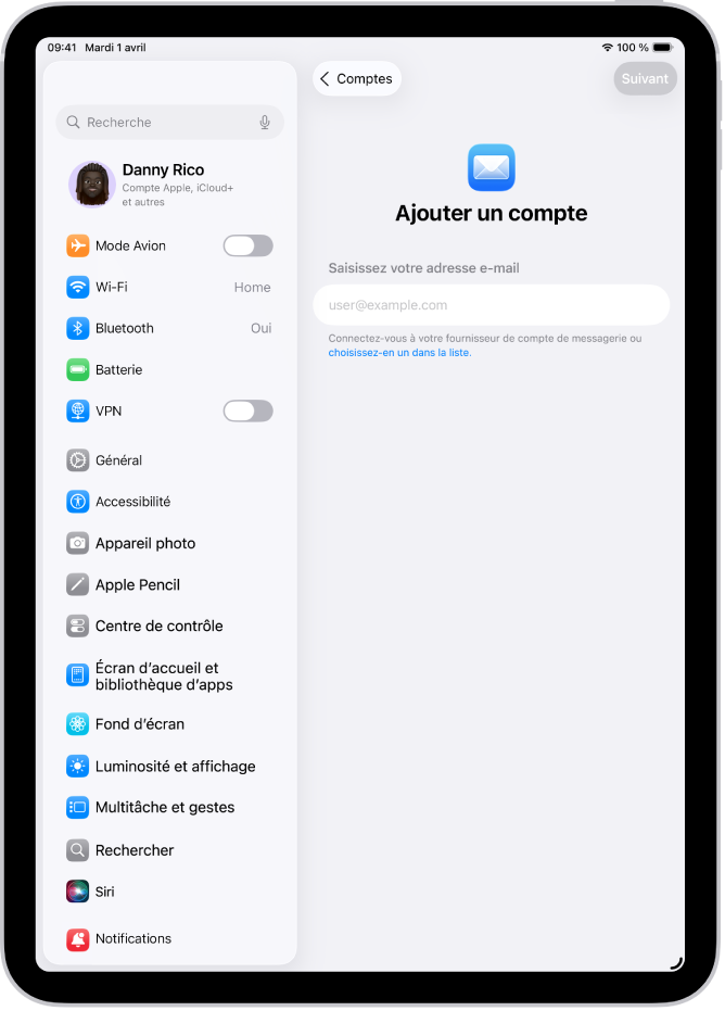 L’écran « Ajouter un compte » avec un champ dans lequel saisir votre adresse e-mail.