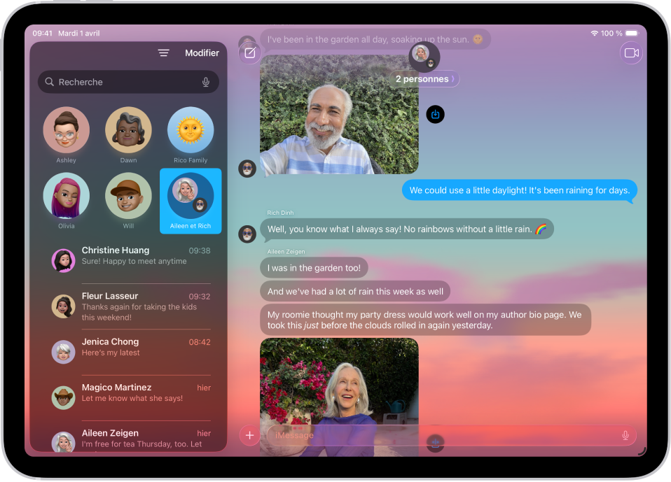Une conversation Messages avec un arrière-plan.