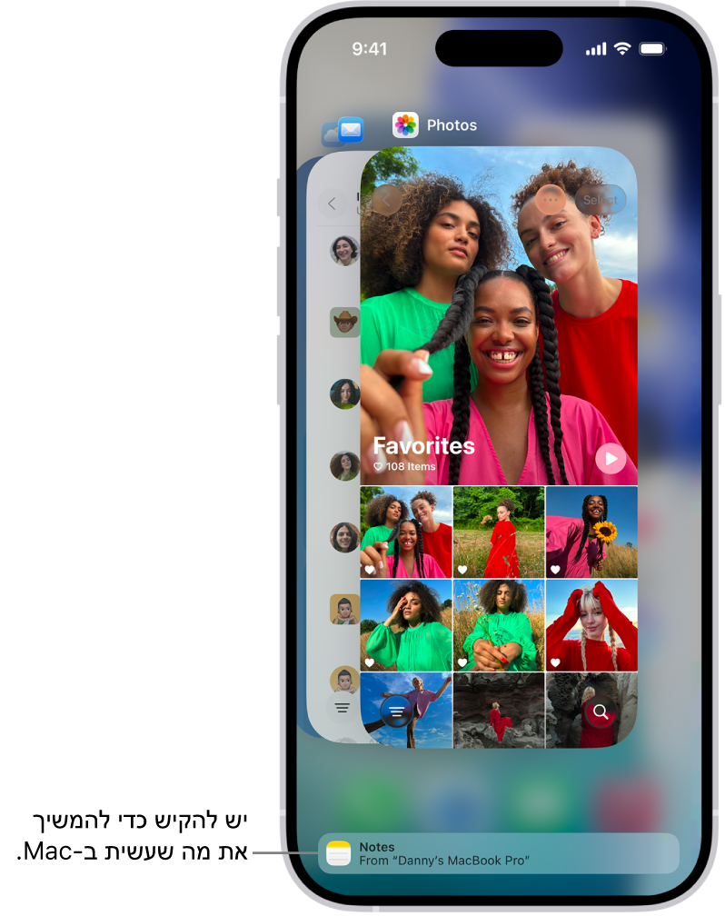 מחליף היישומים ב-iPhone מציג הודעת Handoff בתחתית המסך.