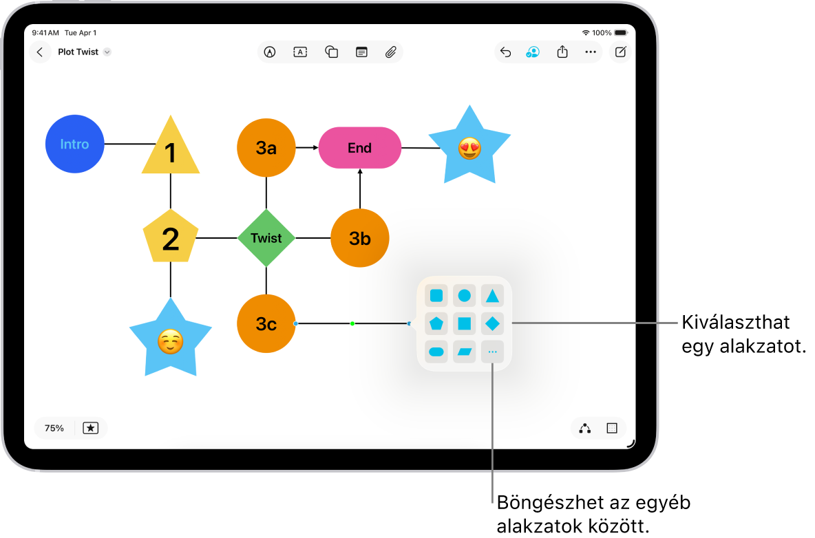 Diagram egy Freeform-táblán, amelyhez egy új alakzat van hozzáadva.
