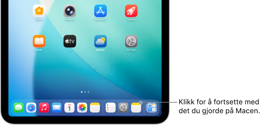 Handoff-symbolet vises i Dock på en iPad.