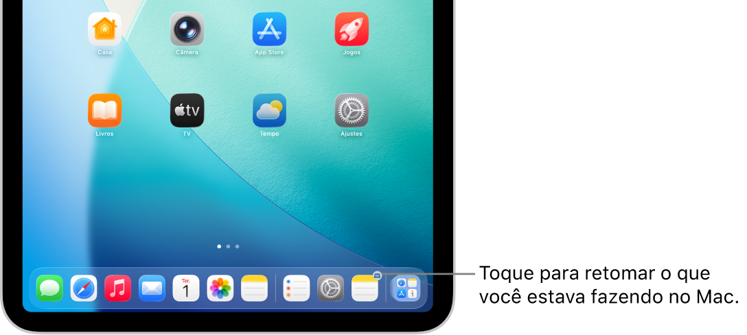Ícone do Handoff visível no Dock em um iPad.