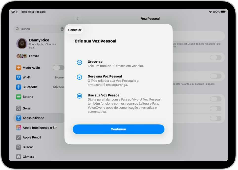 Um iPad com informações sobre a criação de uma Voz Pessoal.