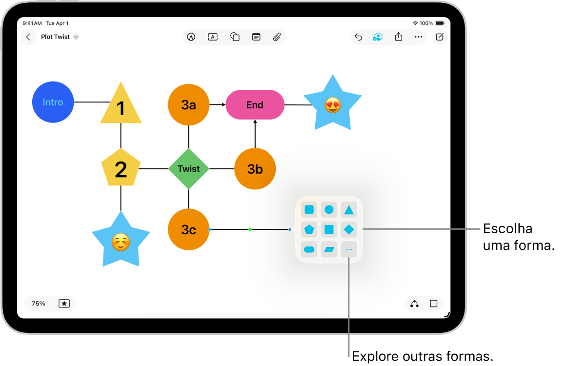 Um diagrama num quadro Freeform com uma nova forma a ser adicionada.