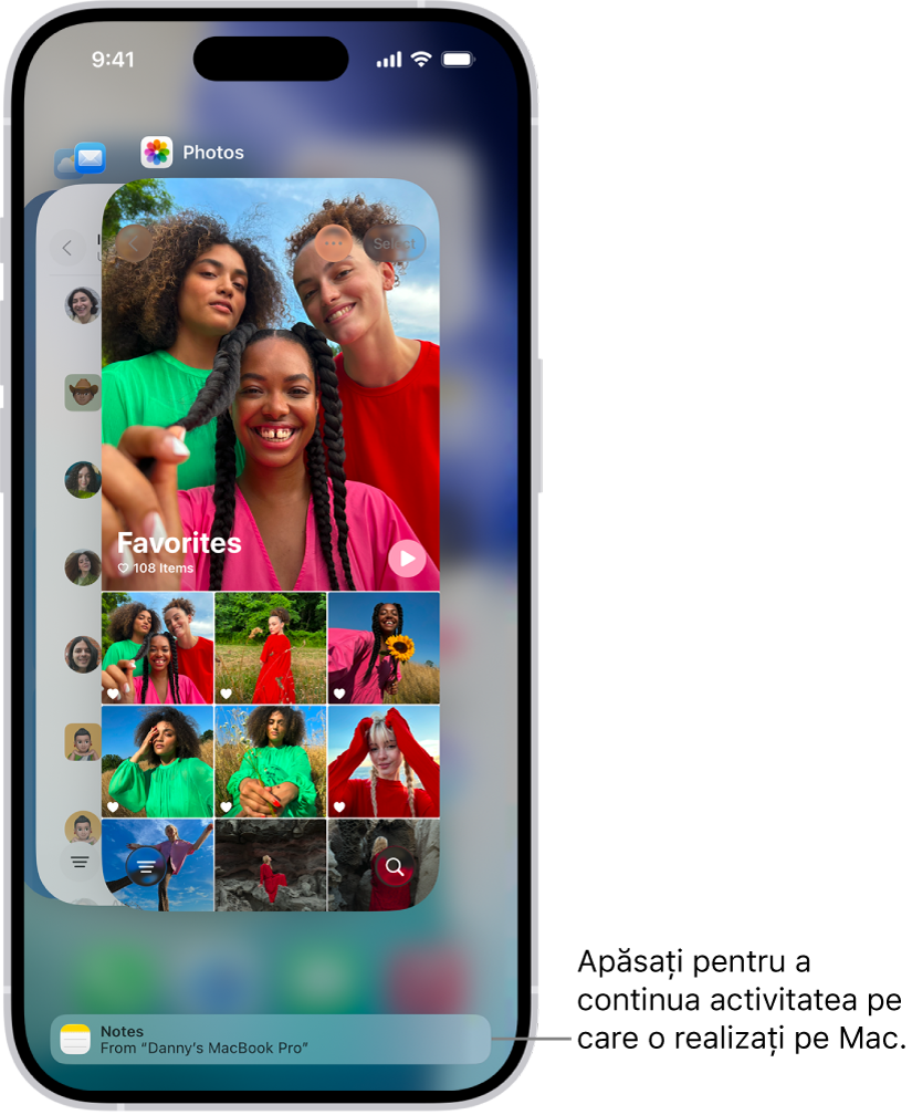 Comutatorul de aplicații de pe iPhone afișând o notificare Handoff în partea de jos a ecranului.