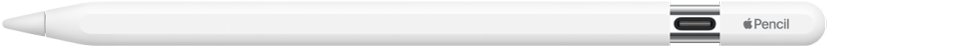 USB-C కనెక్టర్‌ను చూపించడానికి చివరన స్లిడ్ తెరవబడి ఉన్న Apple Pencil.