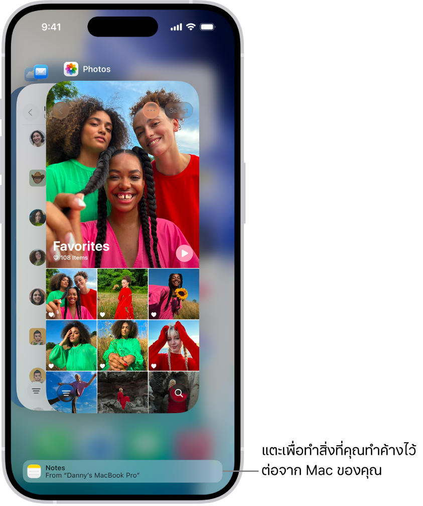แถบสลับแอปบน iPhone ที่แสดงการแจ้งเตือน Handoff ที่ด้านล่างสุดของหน้าจอ