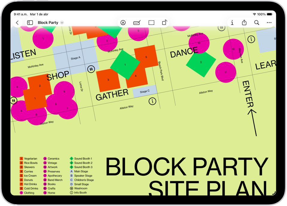La app Vista Previa abierta con un documento que ocupa toda la pantalla. En la parte superior de la pantalla están los botones para marcar, autorrellenar, recortar y girar el documento.