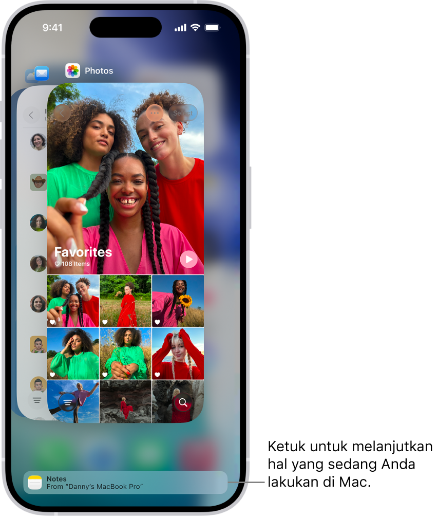 Pengalih App di iPhone yang menampilkan pemberitahuan handoff di bagian bawah layar.