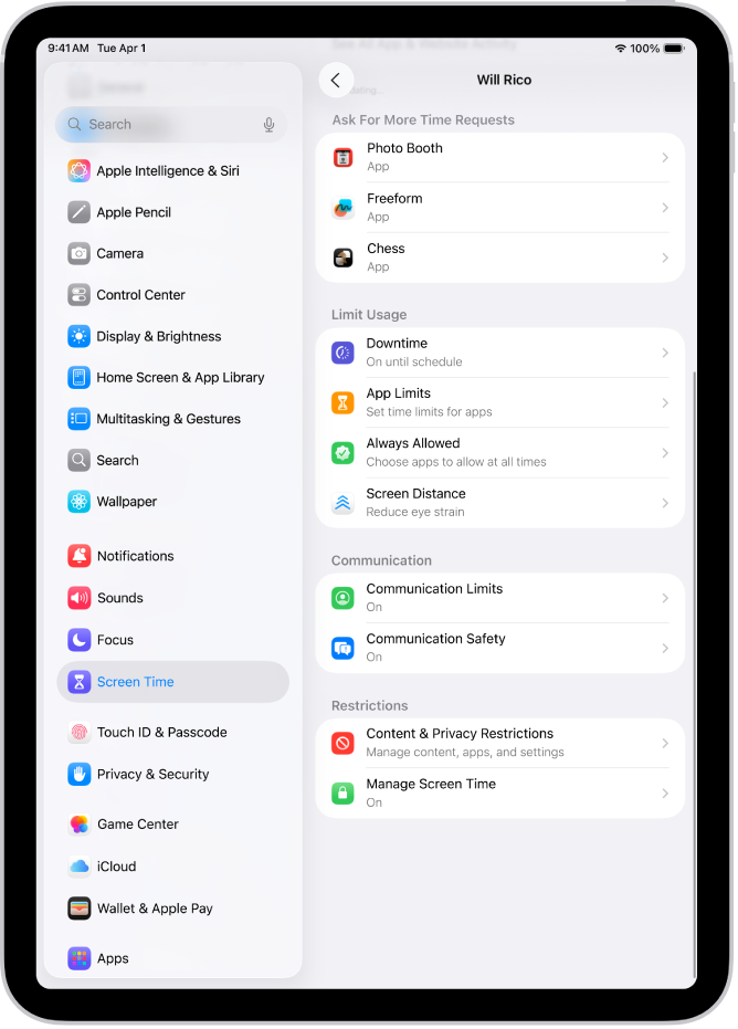 ಕುಟುಂಬ ಹಂಚಿಕೆ ಗುಂಪಿನಲ್ಲಿರುವ ಮಗುವಿನ ಸ್ಕ್ರೀನ್, ‘ಹೆಚ್ಚು ಸಮಯ ವಿನಂತಿಗಳನ್ನು ಕೇಳಿ’ ಎಂಬುದರ ವಿಭಾಗವನ್ನು ತೋರಿಸುತ್ತಿದೆ.