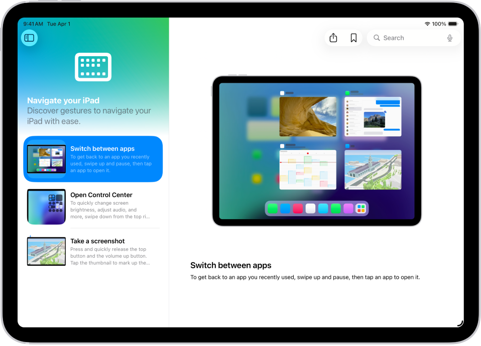Een scherm met een verzameling tips in de navigatiekolom aan de linkerkant en een geselecteerde tip die is geopend aan de rechterkant.