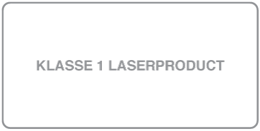 Een etiket met de tekst "Klasse 1 laserproduct".