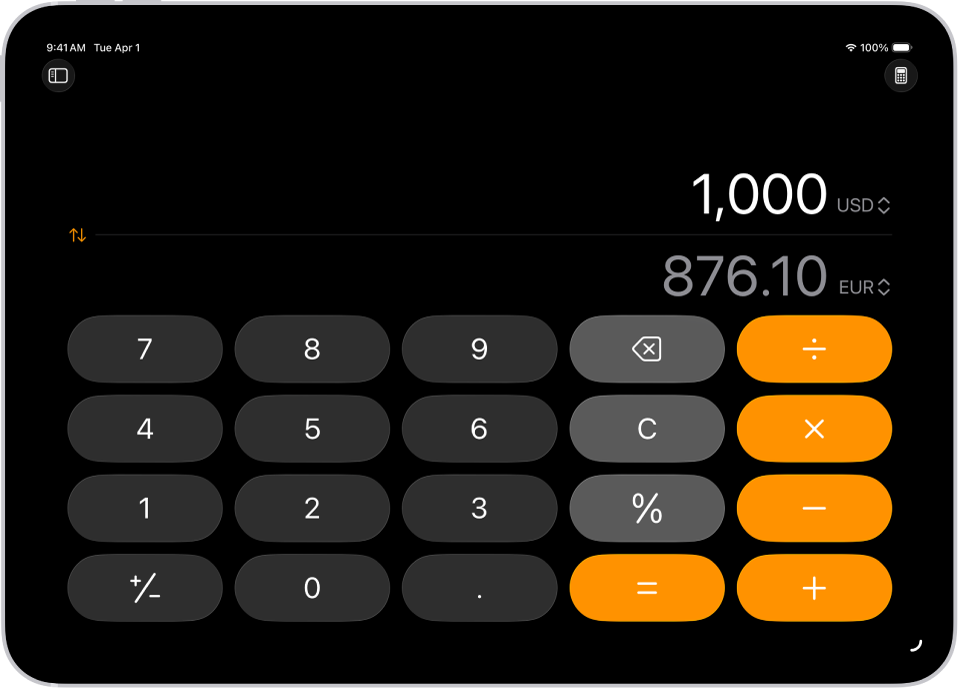 A calculadora básica com uma conversão de moeda.