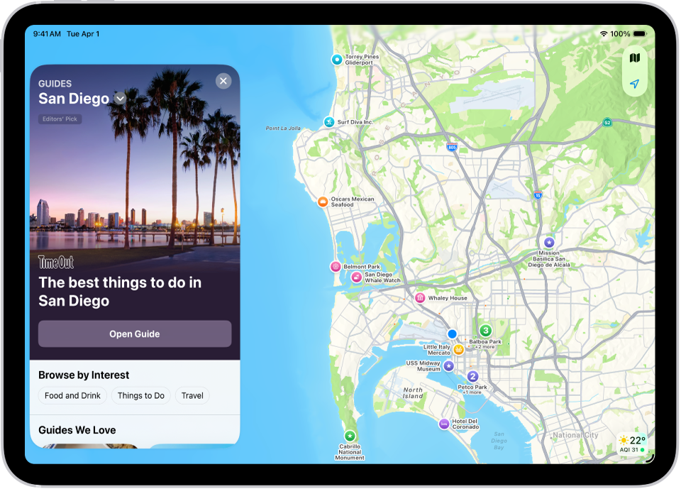 В путеводителе перечислены национальные парки. На карте отмечены национальные парки, указанные в путеводителе.