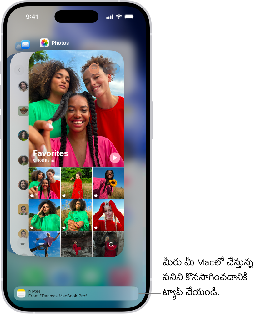 iPhoneలోని యాప్ స్విచ్చర్ స్క్రీన్ దిగువన handoff నోటిఫికేషన్ను చూపుతోంది.