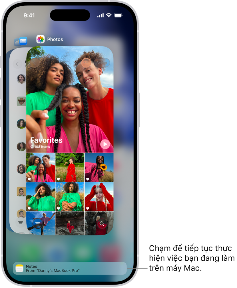 Bộ chuyển đổi ứng dụng trên iPhone đang hiển thị một thông báo handoff ở cuối màn hình.