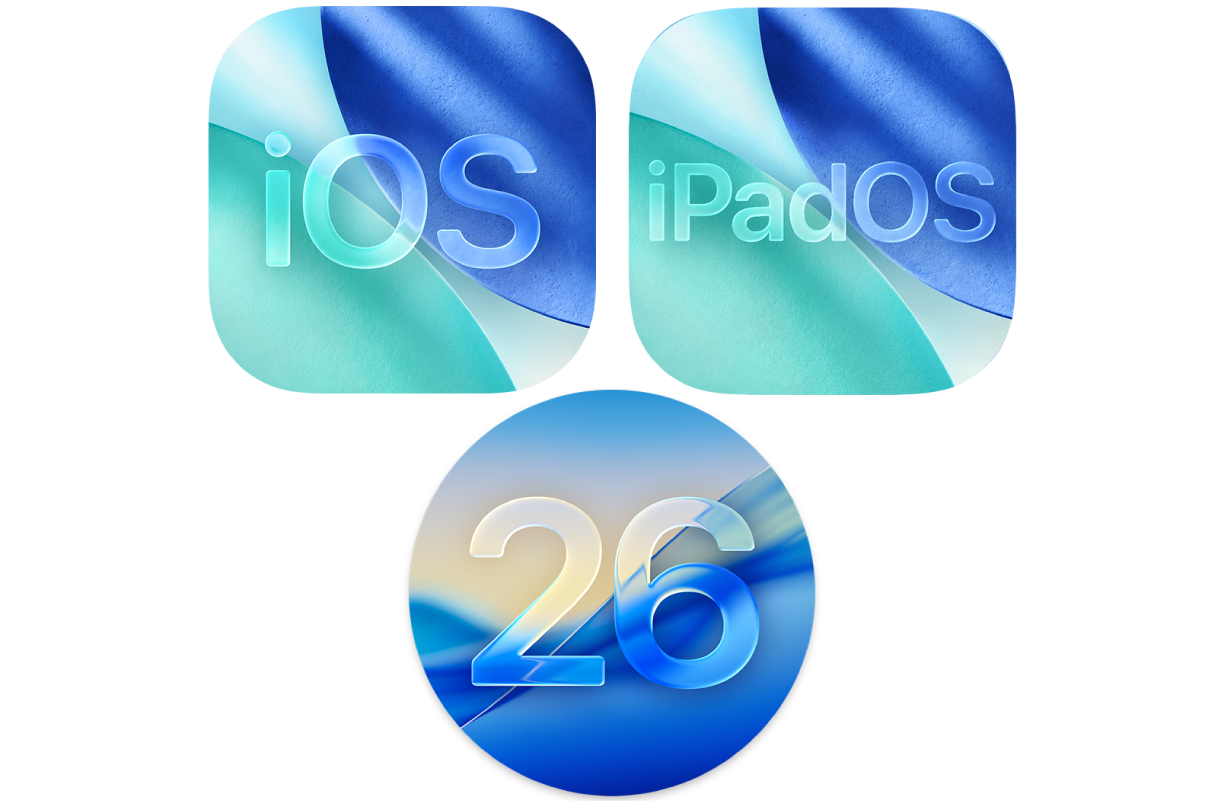 Ícones que representam os sistemas operacionais do iPhone, iPad e Mac.