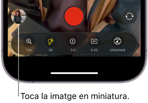 La miniatura d’una imatge a la part inferior de la pantalla del Final Cut Camera.