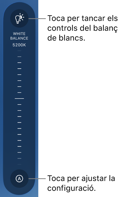 El regulador del balanç de blancs i, a la part inferior, el botó “Automàtic”.