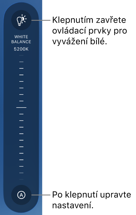 Ovládací prvek pro vyvážení bílé s tlačítkem Automatické.