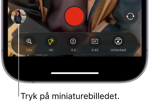Miniaturebilledet nederst på skærmen i Final Cut Camera.