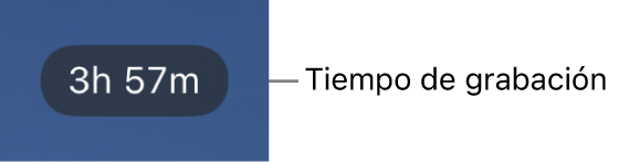 La pantalla de la cámara que muestra el tiempo de grabación restante.