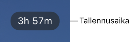 Kameran näyttö, jossa näkyy jäljellä oleva tallennusaika.
