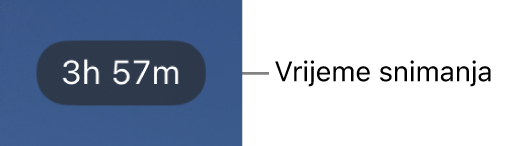 Zaslon kamere koji prikazuje preostalo vrijeme snimanja.