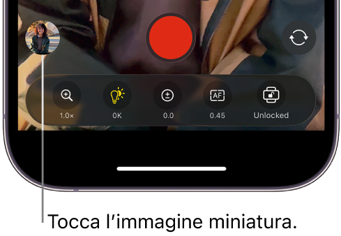 La miniatura di un’immagine nella parte inferiore della schermata di Final Cut Camera.