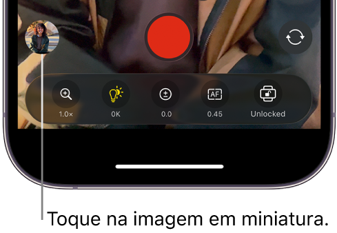 A imagem em miniatura na parte inferior do ecrã da aplicação Final Cut Camera.