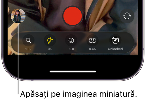 O imagine miniatură în partea de jos a ecranului Final Cut Camera.