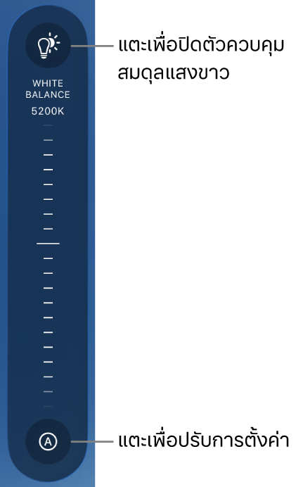 วงแหวนสมดุลแสงขาวพร้อมปุ่มอัตโนมัติอยู่ด้านล่างสุด