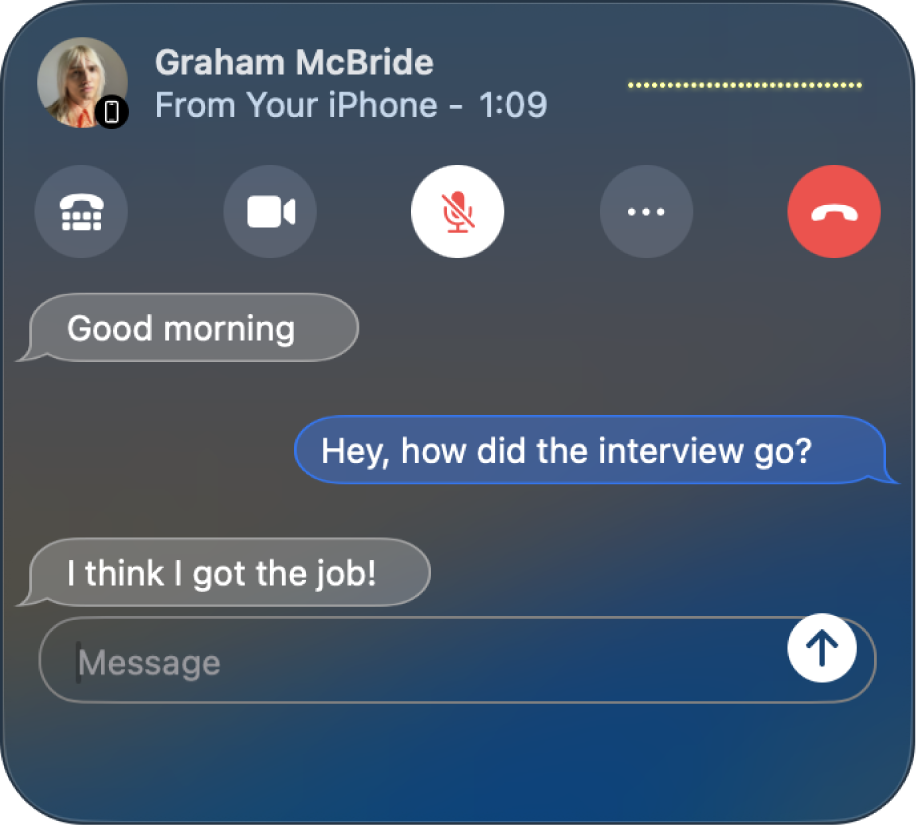 Ett RTT-fönster med en konversation mellan två personer.