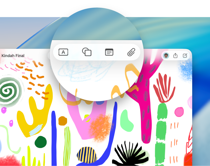 An open Freeform board with the tools at the top emphasized.