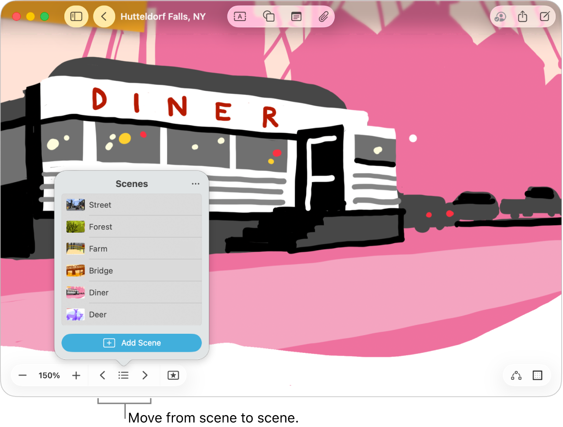 A Freeform board with the Scene Navigator open.
