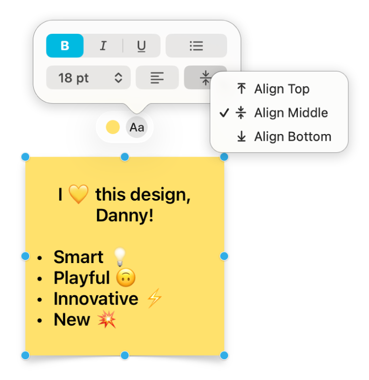 A sticky note with the formatting tools.