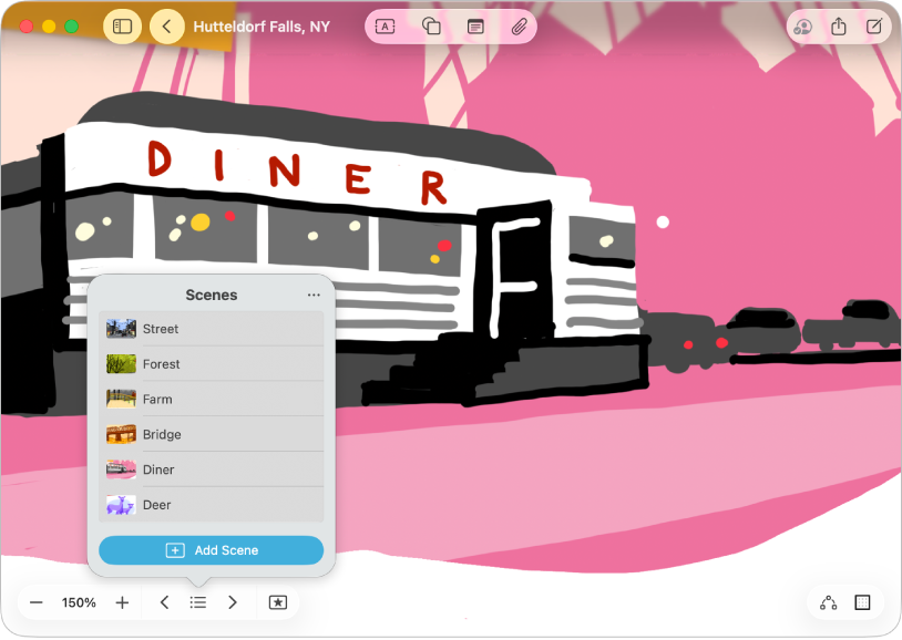 Bidang Freeform dengan Navigator Skenario yang dibuka.