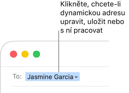 Inteligentní adresa se šipkou, na kterou můžete kliknout, chcete inteligentní adresu upravit, uložit nebo s ní jinak pracovat.