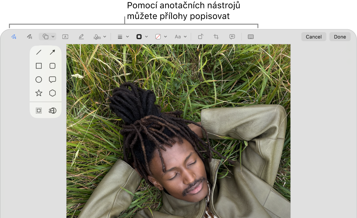 Příloha se zobrazeným nástrojovým panelem Anotace u horního okraje