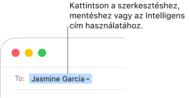 Egy intelligens cím egy nyíllal, amelyre kattintva elérhető az intelligens cím szerkesztése, mentése vagy használata.