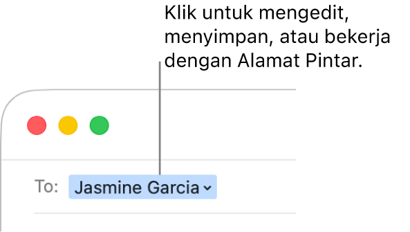 Alamat Pintar dengan anak panah yang anda boleh klik untuk edit, simpan atau bekerja dengan Alamat Pintar.