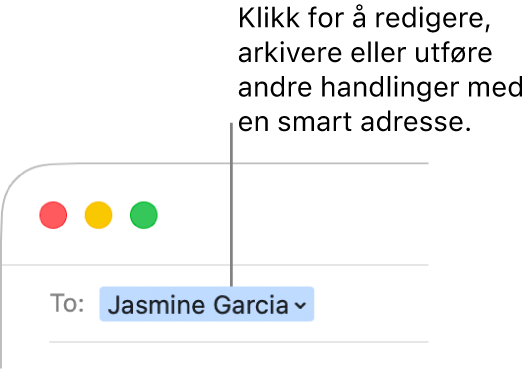 En smart adresse med pilen du kan klikke for å redigere, arkivere, eller arbeide med en smart adresse.