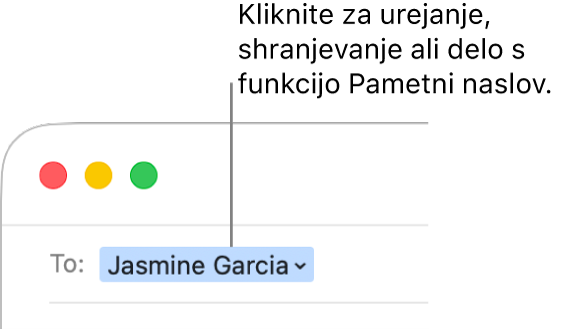 Pametni naslov s puščico, na katero lahko kliknete za urejanje, shranjevanje ali delo s pametnim naslovom.
