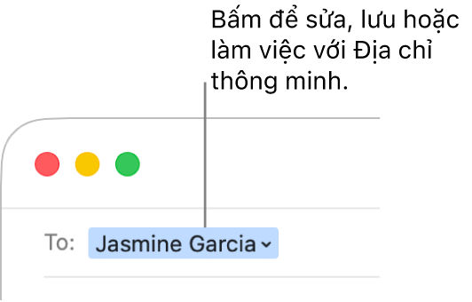 Địa chỉ thông minh với mũi tên mà bạn có thể bấm vào để sửa, lưu hoặc làm việc với Địa chỉ thông minh.