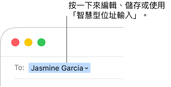 「智慧型地址輸入」具有箭號,你可以按一下箭號來編輯、儲存或使用「智慧型地址輸入」。