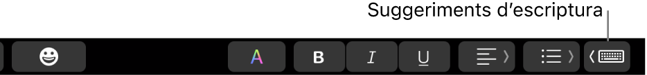 La Touch Bar, amb el botó per mostrar suggeriments d’escriptura a l’extrem dret.