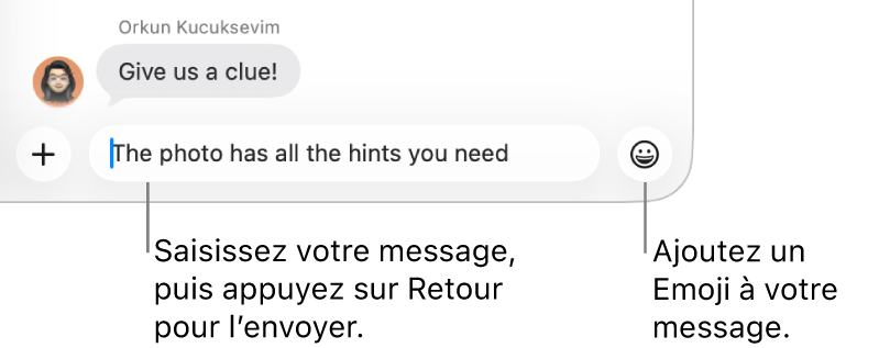 Une transcription dans la fenêtre Messages avec le champ du message affiché au bas de la fenêtre.